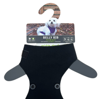 Thumbnail for Belly Bibs TYNK outdoor dog wear in black, displayed on a hanger with a small dog wearing it outdoors.