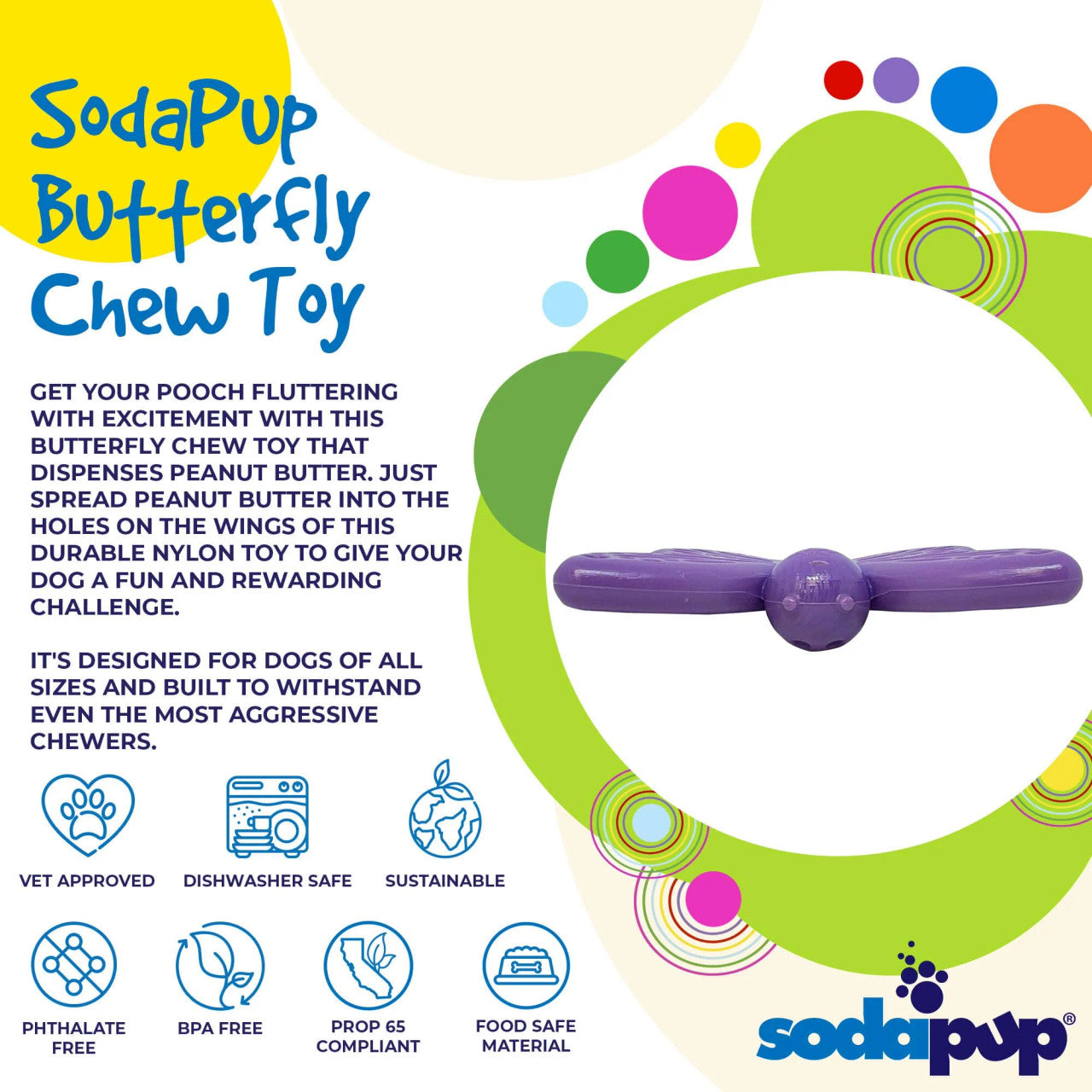 Sodapup Butterfly - Ultra Durable Nylon Chew Toy & Food Holder