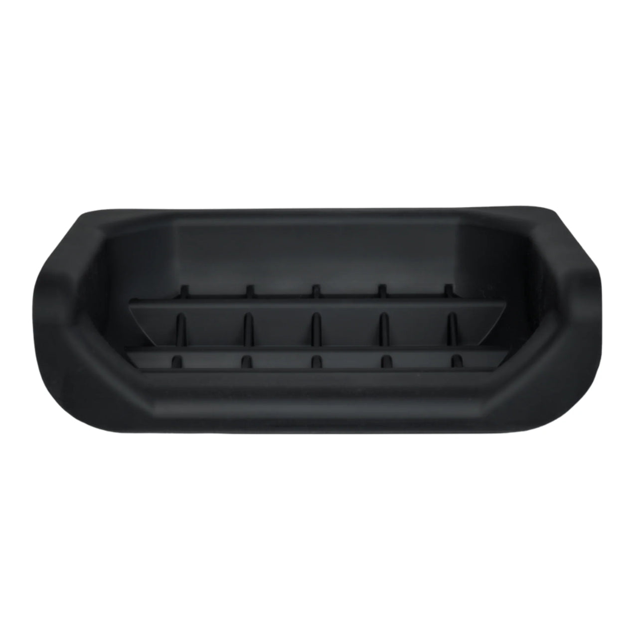 Fluff Trough set in black, featuring a rectangular design with multiple sections for organized storage.