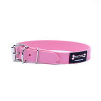 Thumbnail for Baby Pink Polyvinyl dog collar with roller buckle and metal D-ring