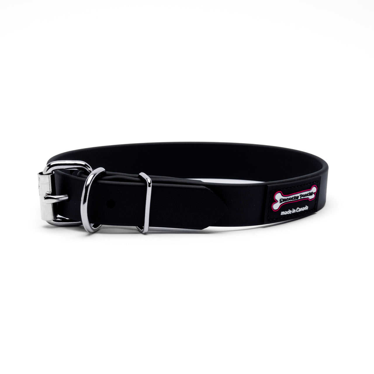 Black Polyvinyl dog collar with roller buckle and metal D-ring
