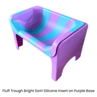 Thumbnail for Fluff Trough set with bright swirl silicone insert on a purple base, designed for small pets.