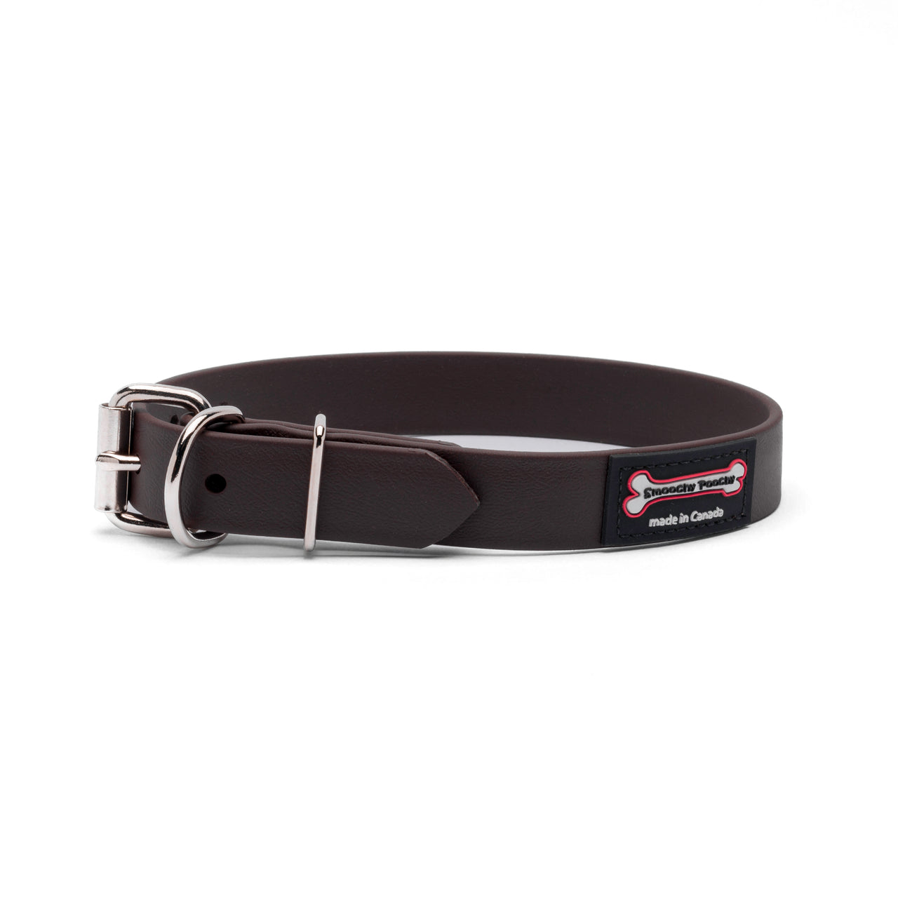 Brown Polyvinyl dog collar with roller buckle and metal D-ring