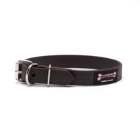 Thumbnail for Brown Polyvinyl dog collar with roller buckle and metal D-ring