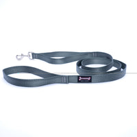 Thumbnail for Charcoal grey nylon dog leash with handle grip and metal clip