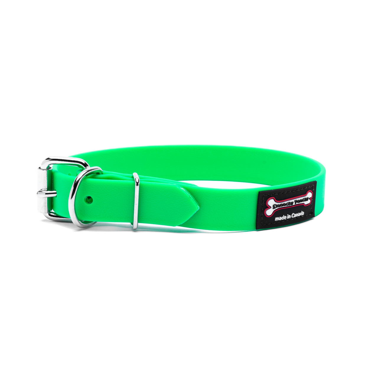 Apple Green Polyvinyl dog collar with roller buckle and metal D-ring