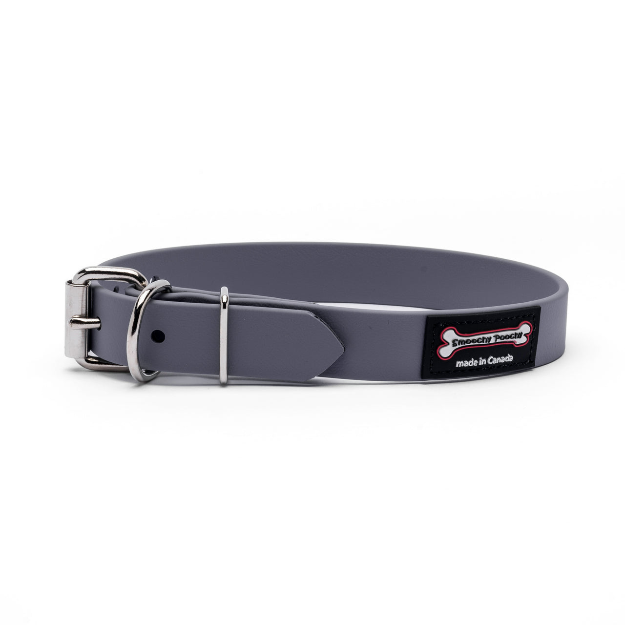 Grey Polyvinyl dog collar with roller buckle and metal D-ring