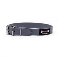 Thumbnail for Grey Polyvinyl dog collar with roller buckle and metal D-ring