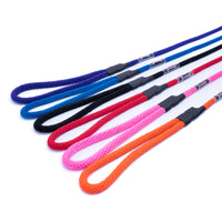 Thumbnail for Six braided rope dog leashes in Navy, Blue, Black, Red, Hot Pink, and Orange with metal trigger clasps