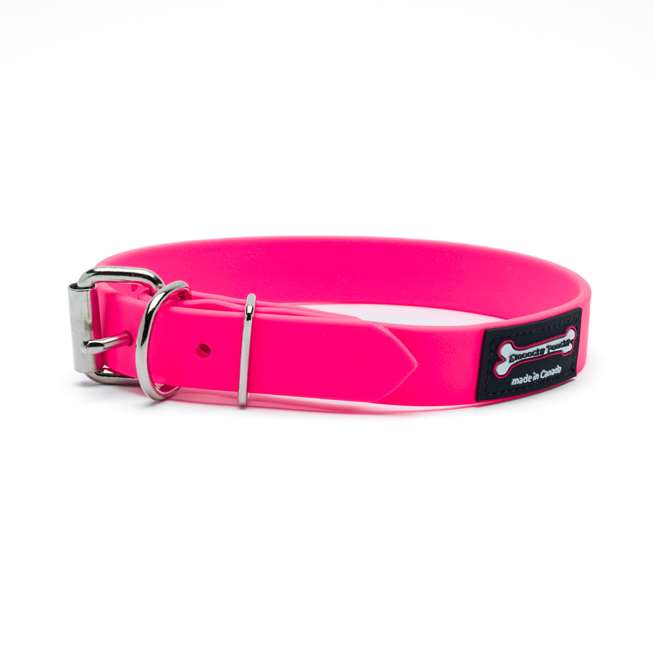 Hot Pink Polyvinyl dog collar with roller buckle and metal D-ring