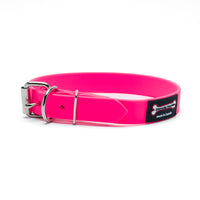 Thumbnail for Hot Pink Polyvinyl dog collar with roller buckle and metal D-ring