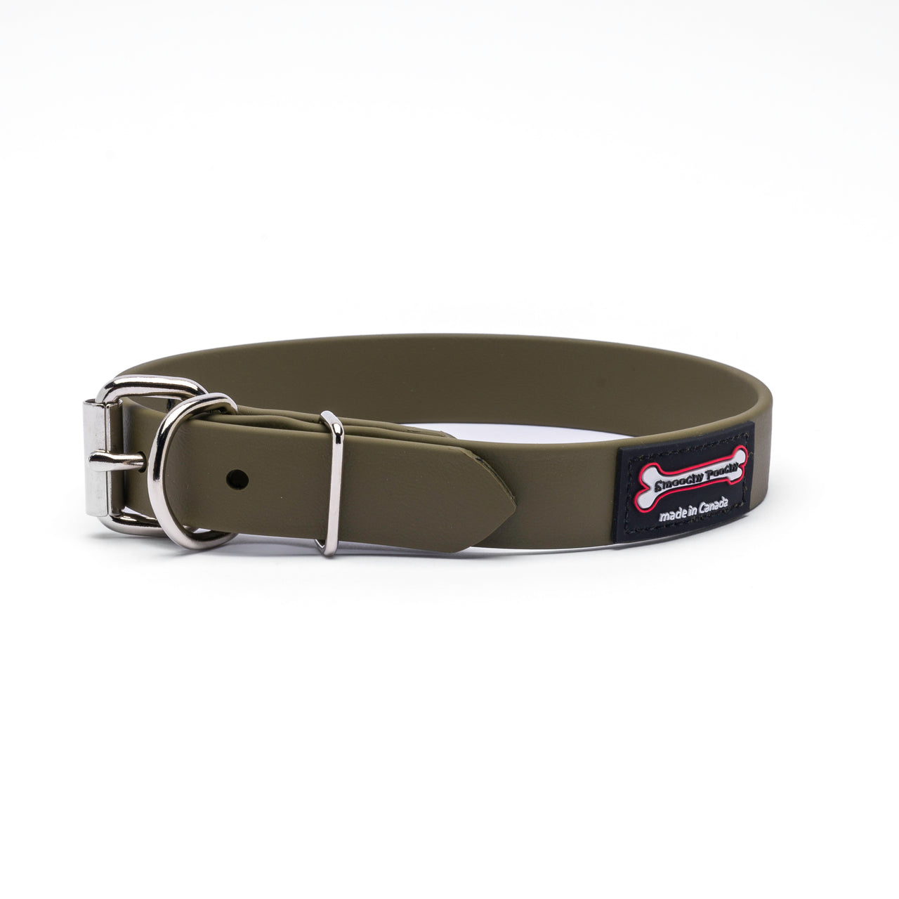 Khaki Polyvinyl dog collar with roller buckle and metal D-ring