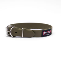 Thumbnail for Khaki Polyvinyl dog collar with roller buckle and metal D-ring