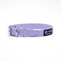 Thumbnail for Lavender Polyvinyl dog collar with roller buckle and metal D-ring