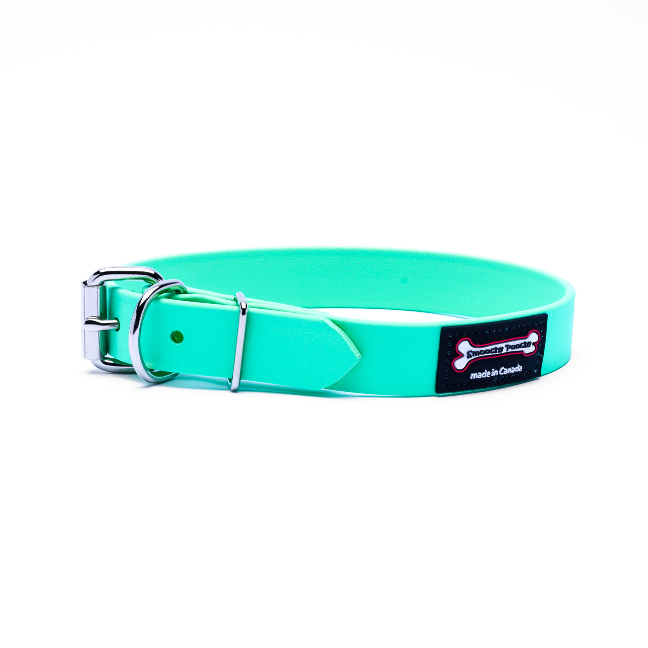 Mint Polyvinyl dog collar with roller buckle and metal D-ring