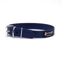 Thumbnail for Navy Polyvinyl dog collar with roller buckle and metal D-ring