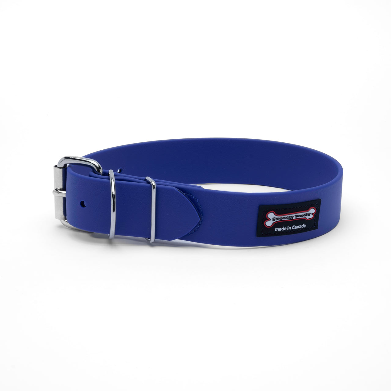 Ocean Blue Smoochy Poochy Poly Buckle Style Biothane dog collar with roller buckle, double keeper loops, and metal D-ring