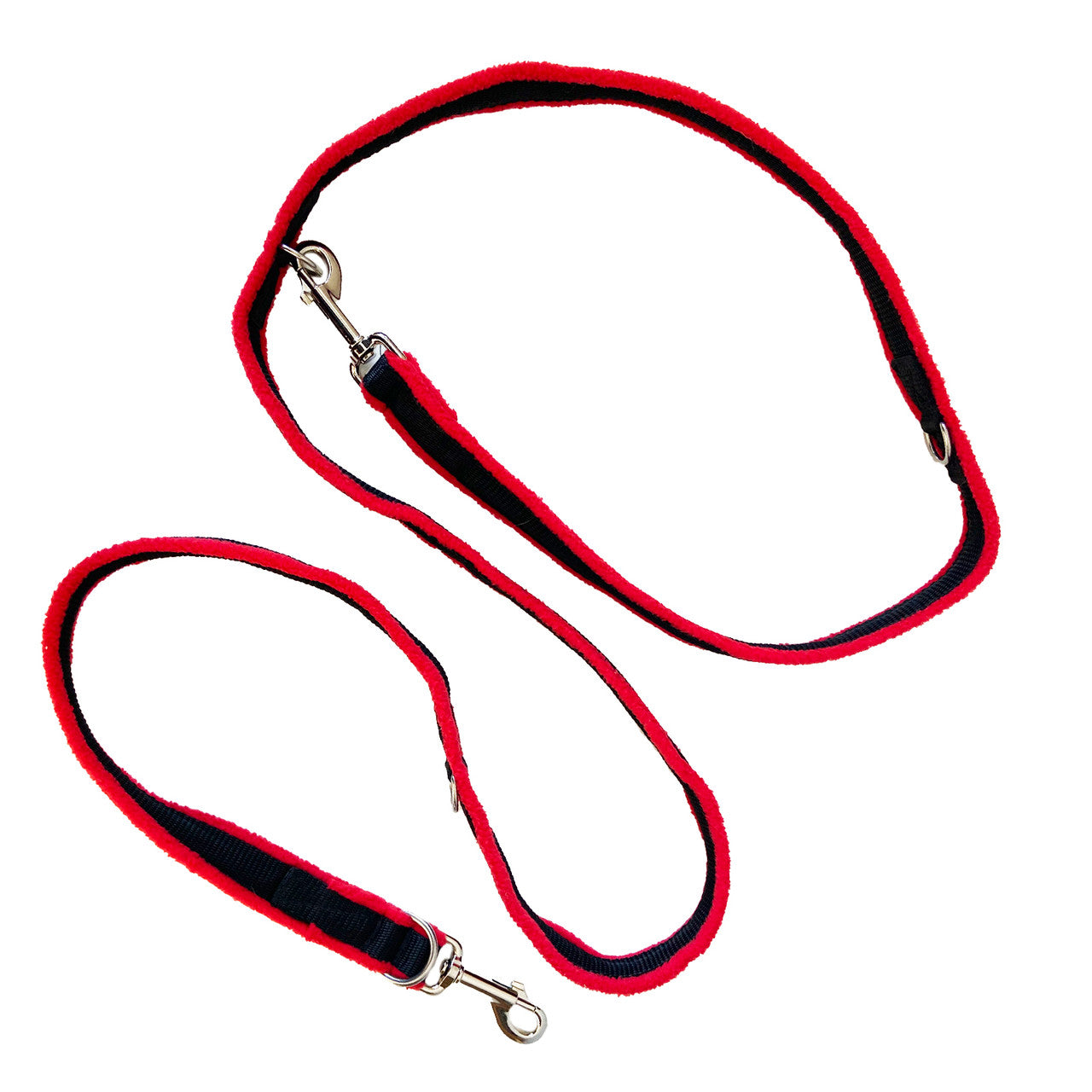 Perfect Fit Harness double ended fleece leash in red