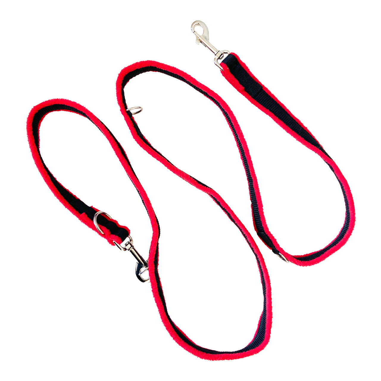 Perfect Fit Harness double ended fleece leash in red