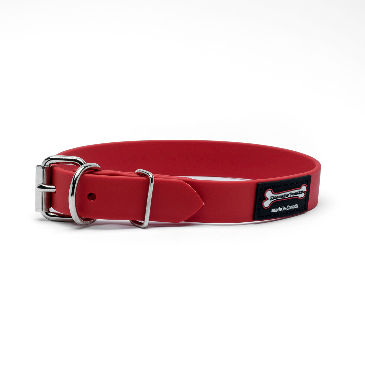 Red Polyvinyl dog collar with roller buckle and metal D-ring