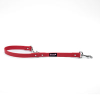 Thumbnail for Red Biothane dog leash with two metal clasps and adjustable rivet loop