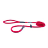 Red braided rope slip lead dog leash with adjustable loop, metal O-ring, and Smoochy Poochy branded tag