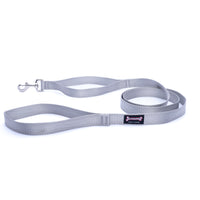 Thumbnail for Silver nylon dog leash with handle grip and metal clip