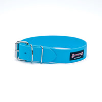 Thumbnail for Turquoise Smoochy Poochy Poly Buckle Style Biothane dog collar with roller buckle, double keeper loops, and metal D-ring