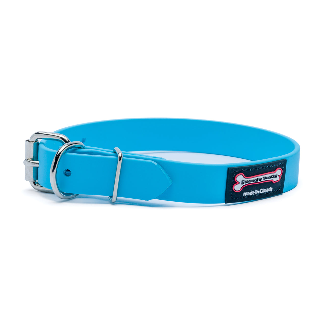 Turquoise Polyvinyl dog collar with roller buckle and metal D-ring
