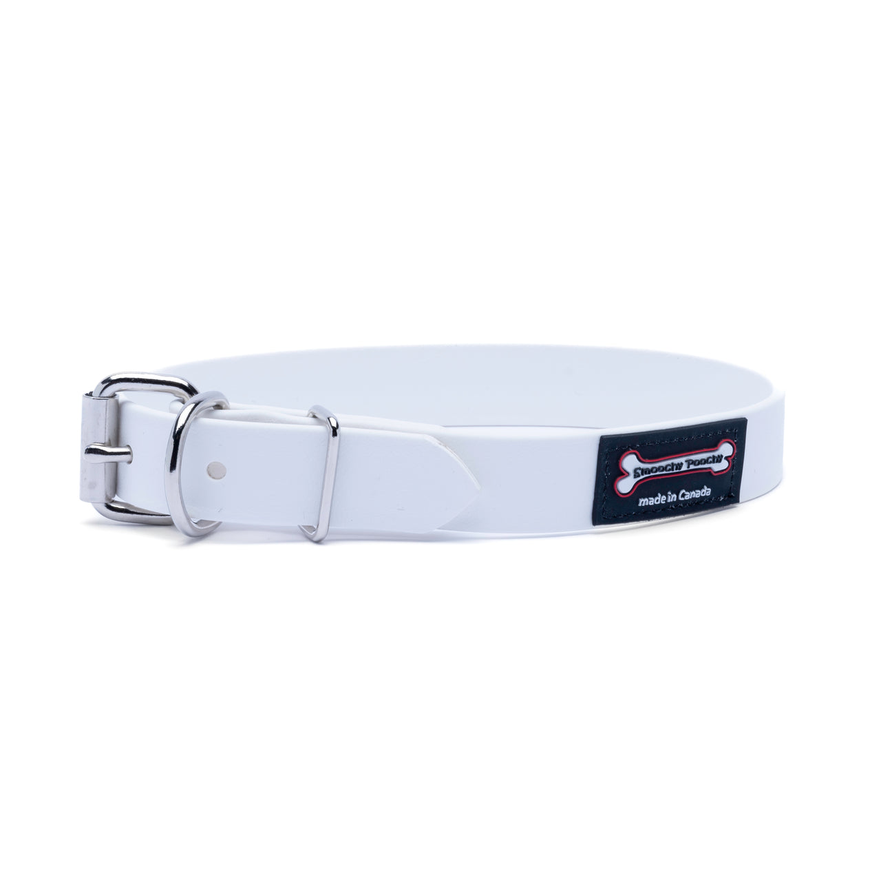 White Polyvinyl dog collar with roller buckle and metal D-ring
