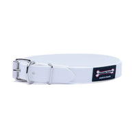 Thumbnail for White Polyvinyl dog collar with roller buckle and metal D-ring