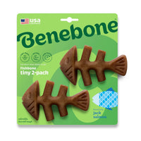 Thumbnail for Benebone fishbone chew toy 2-pack, brown toys shaped like fish, flavored with jack salmon, suitable for small dogs.