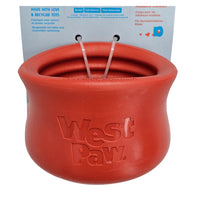 Thumbnail for West Paw Toppl in cardinal red, a durable dog toy with a wide opening and textured surface for treats.