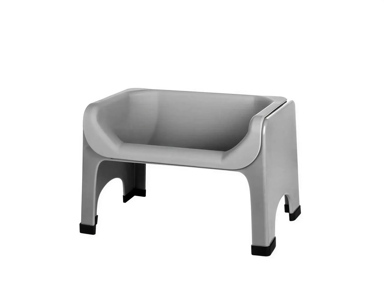 Fluff Trough raised feeder in gray with a sturdy design and elevated bowl for easy access by pets.