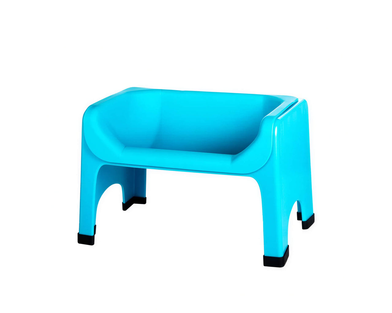 Fluff Trough raised feeder in teal, featuring a small, elevated design with rounded edges and black rubber feet.