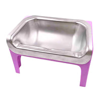 Thumbnail for Fluff Trough set in small size, featuring a stainless steel bowl with a purple plastic base.