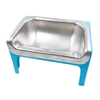 Thumbnail for Fluff Trough set in teal with a stainless steel bowl, designed for small pets, featuring a sturdy base.