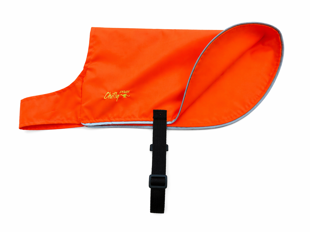 Chilly Dogs high-visibility vest in bright orange, double-sided nylon.