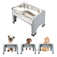 Thumbnail for Fluff Trough set in stainless steel, small size, with a grey base and non-slip feet, suitable for pets.